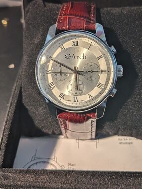 Men's Silver Dial Watch with Brown Leather Strap